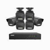 H500P - 3K 8 Kanal PoE Überwachungskamera-Set mit 6 Kameras, Farbe & IR Nachtsicht, 3072*1728 Auflösung, f/1.6 Blende (0.005 Lux), Erkennung von Menschen und Fahrzeugen, Eingebautes Mikrofon, IP67
